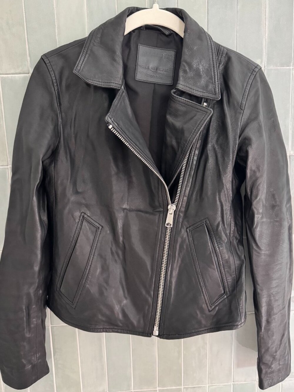 Vela Slim Fit Leather Biker Jacket Black